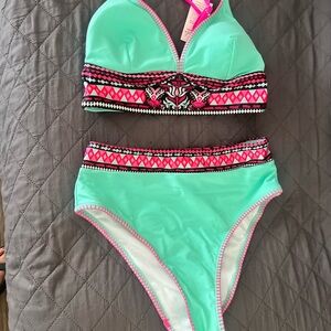 Cupshe Mint Green and Pink Bikini Set